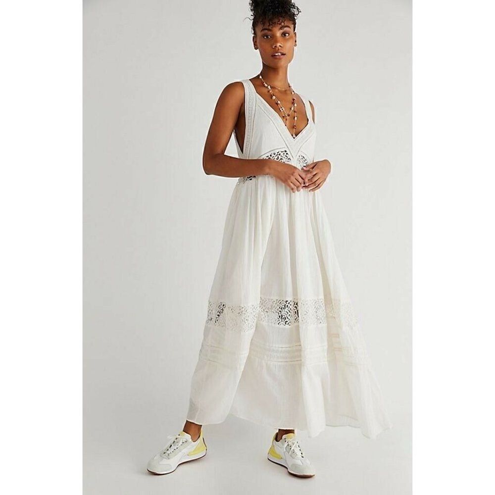NEW FREE PEOPLE CARLA LACE MAXI DRESS EMBROIDERED TIERED MAXI IVORY - Picture 4 of 7